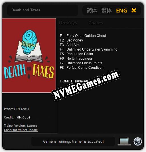 Treinador liberado para Death and Taxes [v1.0.8]