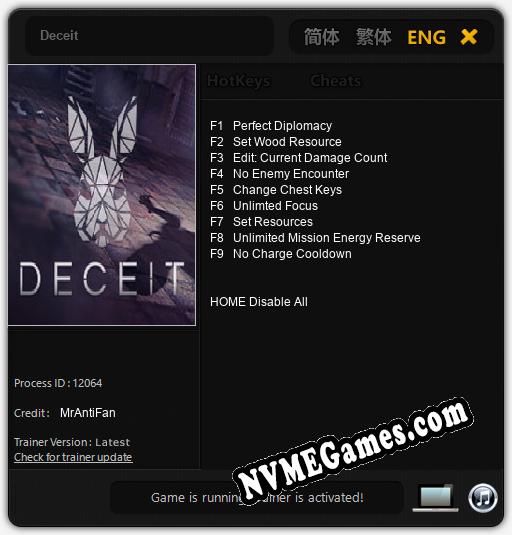 Deceit: Cheats, Trainer +9 [MrAntiFan]