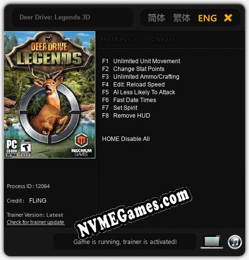 Deer Drive: Legends 3D: Trainer +8 [v1.7]