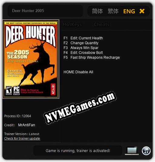 Deer Hunter 2005: Cheats, Trainer +5 [MrAntiFan]