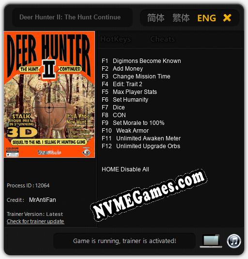 Deer Hunter II: The Hunt Continues: Trainer +12 [v1.3]