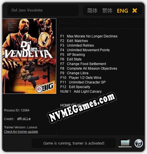 Def Jam Vendetta: Cheats, Trainer +13 [dR.oLLe]