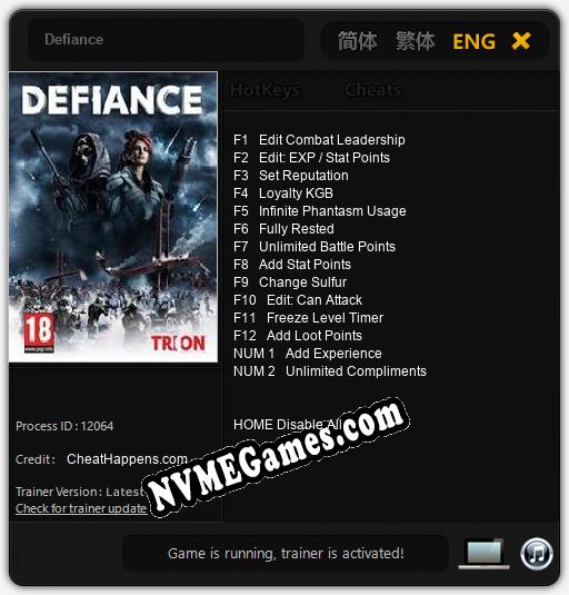 Defiance: Cheats, Trainer +14 [CheatHappens.com]