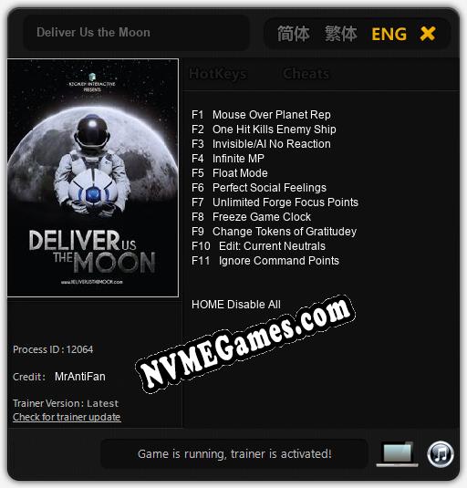 Deliver Us the Moon: Cheats, Trainer +11 [MrAntiFan]