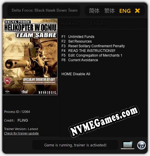 Delta Force: Black Hawk Down Team Sabre: Trainer +6 [v1.8]