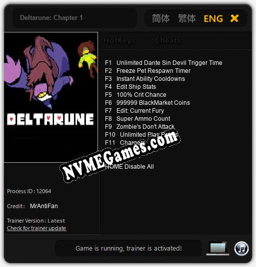 Deltarune: Chapter 1: Trainer +11 [v1.4]