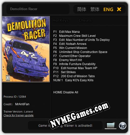 Demolition Racer: Cheats, Trainer +13 [MrAntiFan]