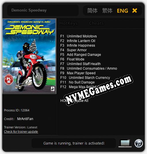 Demonic Speedway: Trainer +12 [v1.1]