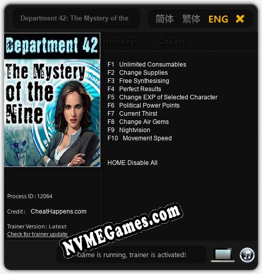 Department 42: The Mystery of the Nine: Cheats, Trainer +10 [CheatHappens.com]