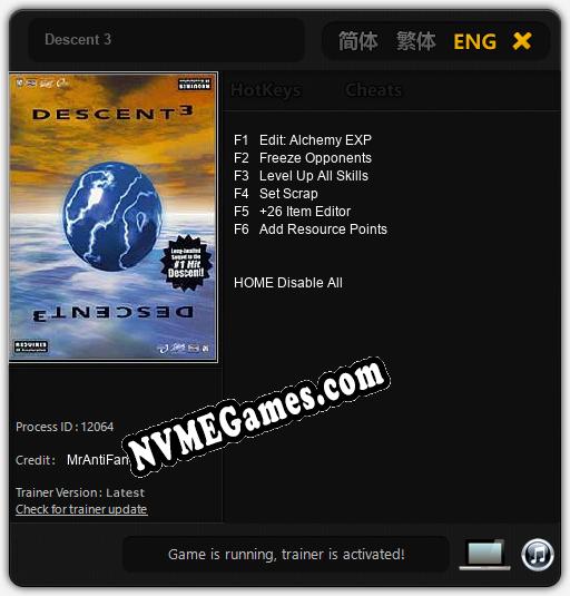 Descent 3: Cheats, Trainer +6 [MrAntiFan]