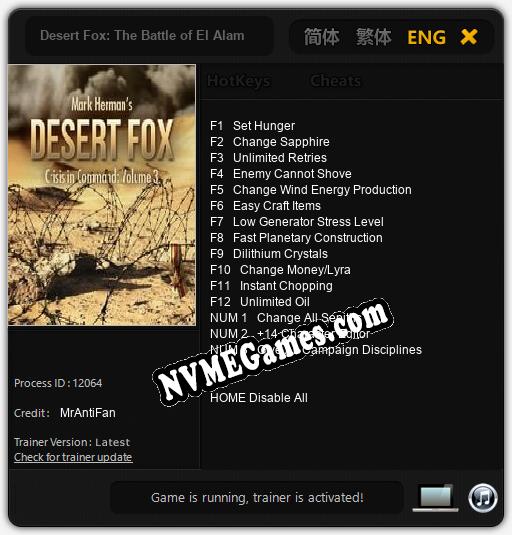 Treinador liberado para Desert Fox: The Battle of El Alamein [v1.0.7]