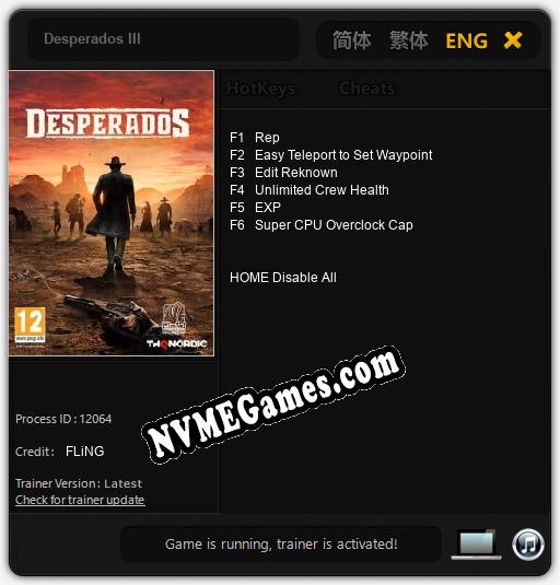 Treinador liberado para Desperados III [v1.0.7]