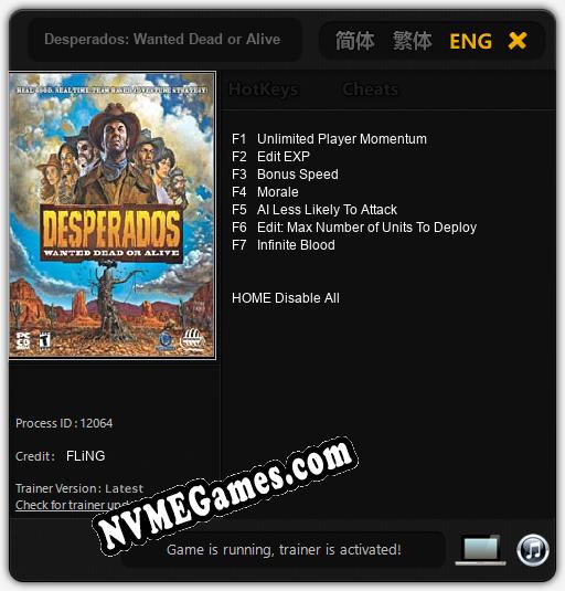 Treinador liberado para Desperados: Wanted Dead or Alive [v1.0.7]