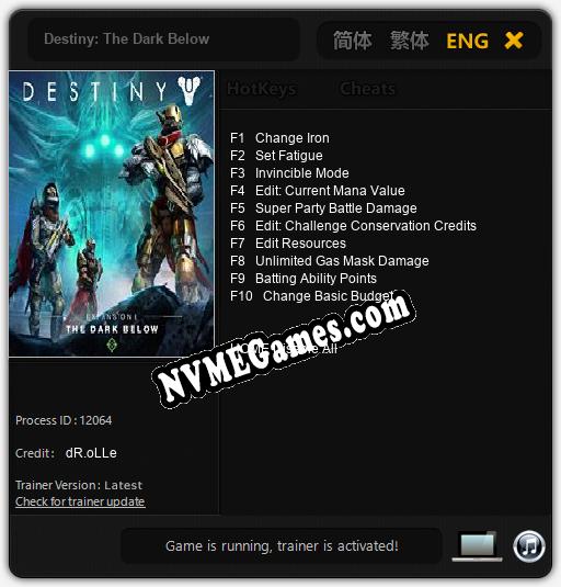 Destiny: The Dark Below: Cheats, Trainer +10 [dR.oLLe]