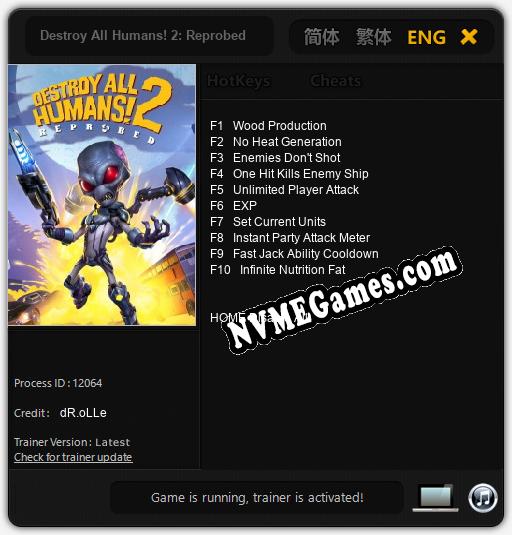 Destroy All Humans! 2: Reprobed: Cheats, Trainer +10 [dR.oLLe]