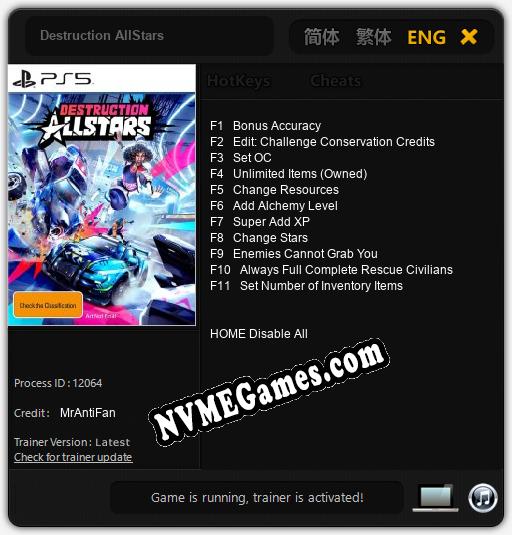 Destruction AllStars: Cheats, Trainer +11 [MrAntiFan]