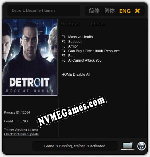 Detroit: Become Human: Treinador (V1.0.93)