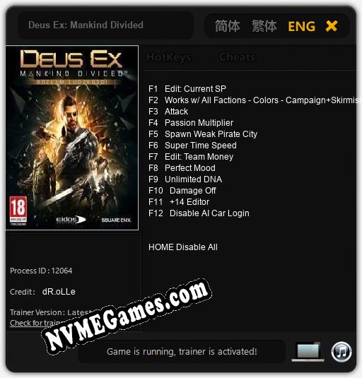 Deus Ex: Mankind Divided: Cheats, Trainer +12 [dR.oLLe]