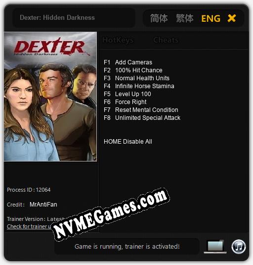 Dexter: Hidden Darkness: Cheats, Trainer +8 [MrAntiFan]