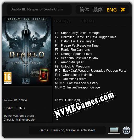 Diablo III: Reaper of Souls Ultimate Evil Edition: Trainer +14 [v1.7]