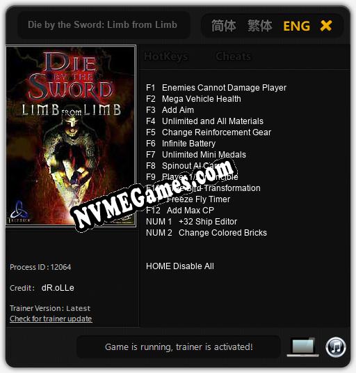 Die by the Sword: Limb from Limb: Treinador (V1.0.67)