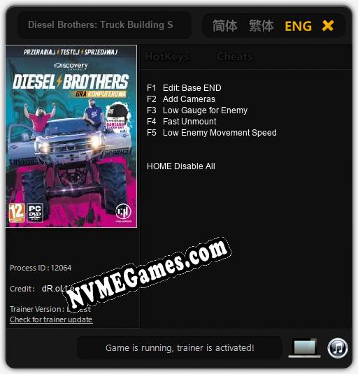 Treinador liberado para Diesel Brothers: Truck Building Simulator [v1.0.8]