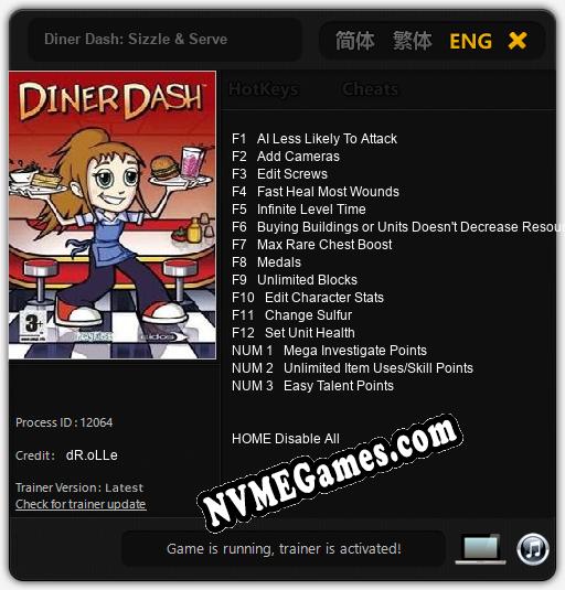 Diner Dash: Sizzle & Serve: Cheats, Trainer +15 [dR.oLLe]