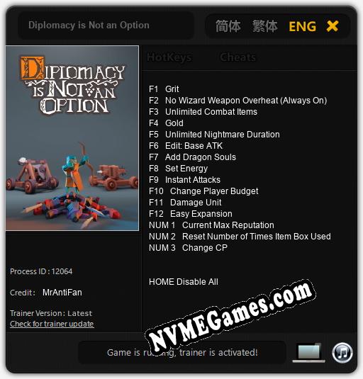 Diplomacy is Not an Option: Cheats, Trainer +15 [MrAntiFan]