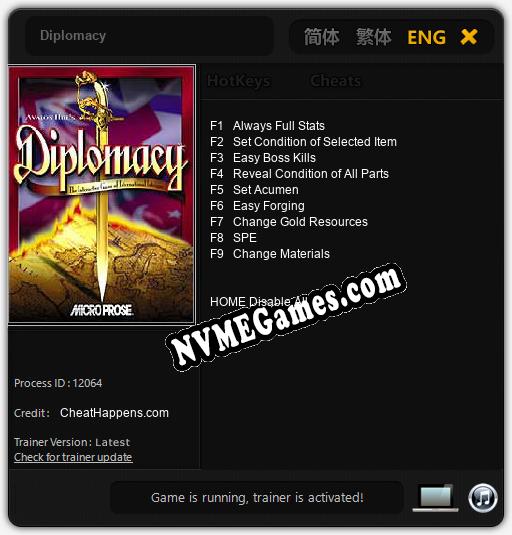 Diplomacy: Cheats, Trainer +9 [CheatHappens.com]