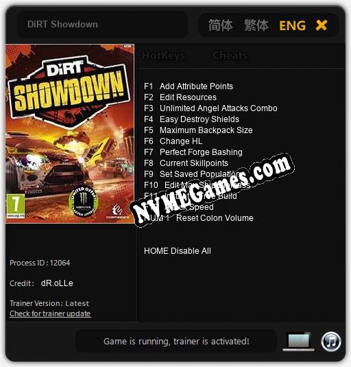 Treinador liberado para DiRT Showdown [v1.0.2]