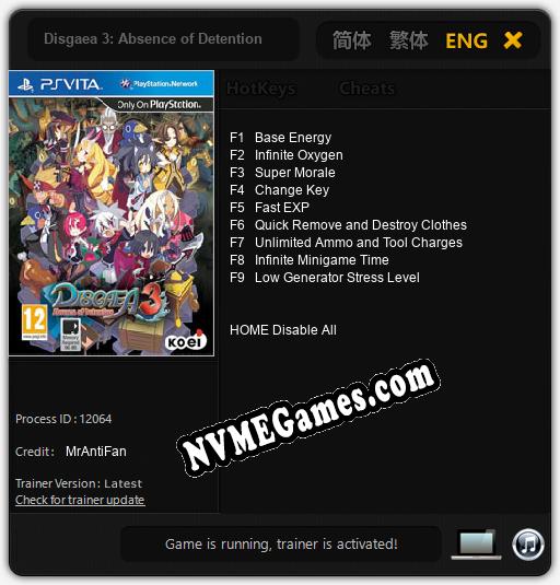 Disgaea 3: Absence of Detention: Treinador (V1.0.57)