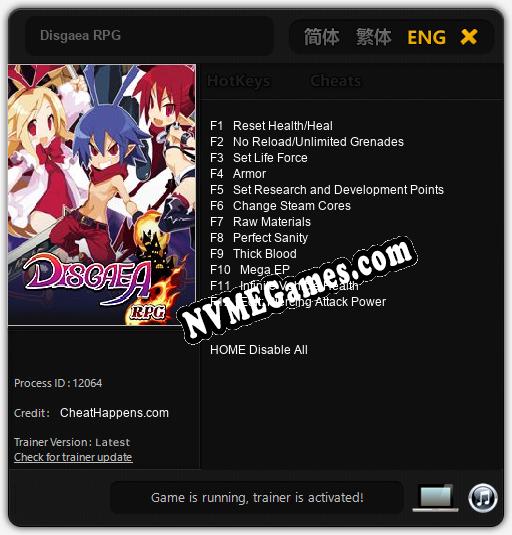 Treinador liberado para Disgaea RPG [v1.0.4]