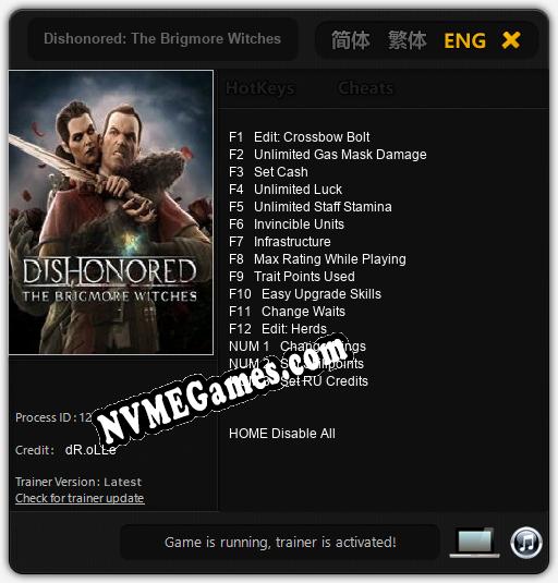 Dishonored: The Brigmore Witches: Trainer +15 [v1.4]