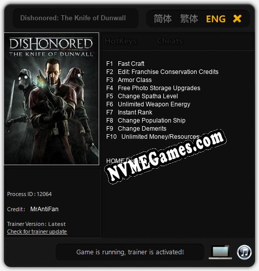 Dishonored: The Knife of Dunwall: Cheats, Trainer +10 [MrAntiFan]