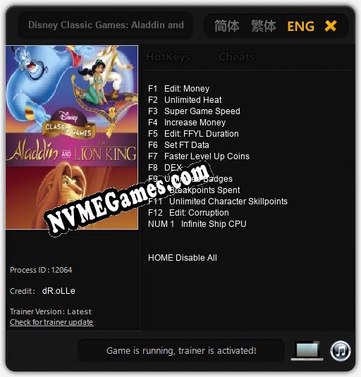 Disney Classic Games: Aladdin and The Lion King: Cheats, Trainer +13 [dR.oLLe]