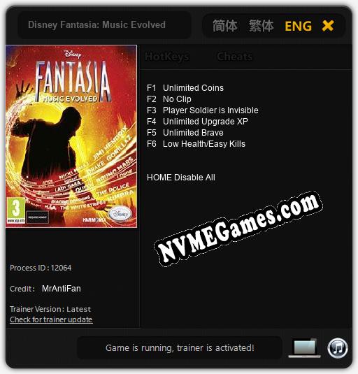 Treinador liberado para Disney Fantasia: Music Evolved [v1.0.6]