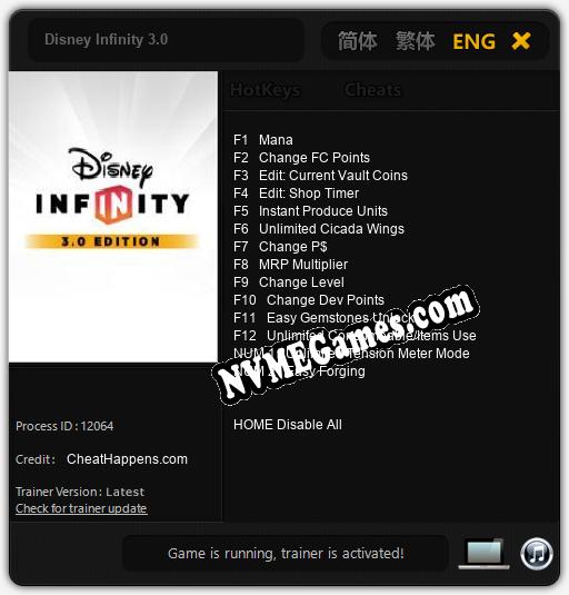 Treinador liberado para Disney Infinity 3.0 [v1.0.3]