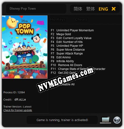 Disney Pop Town: Trainer +12 [v1.9]