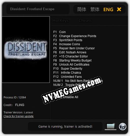 Dissident: Frostland Escape: Trainer +14 [v1.6]