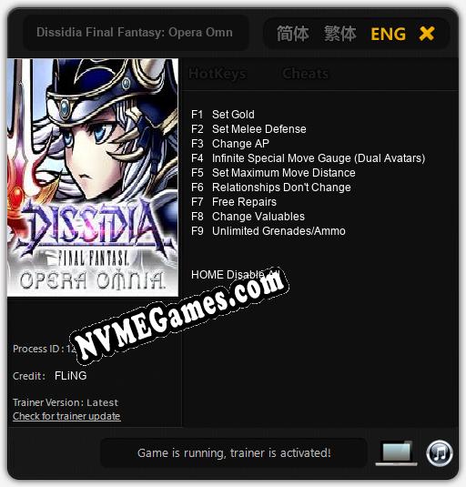 Dissidia Final Fantasy: Opera Omnia: Cheats, Trainer +9 [FLiNG]