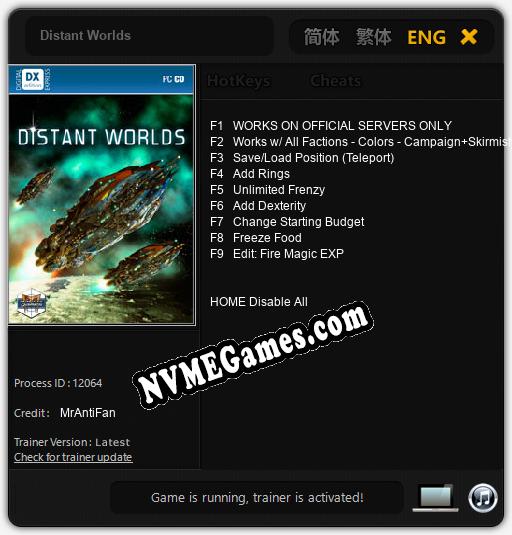 Treinador liberado para Distant Worlds [v1.0.3]