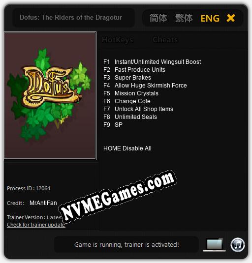 Dofus: The Riders of the Dragoturkey: Cheats, Trainer +9 [MrAntiFan]