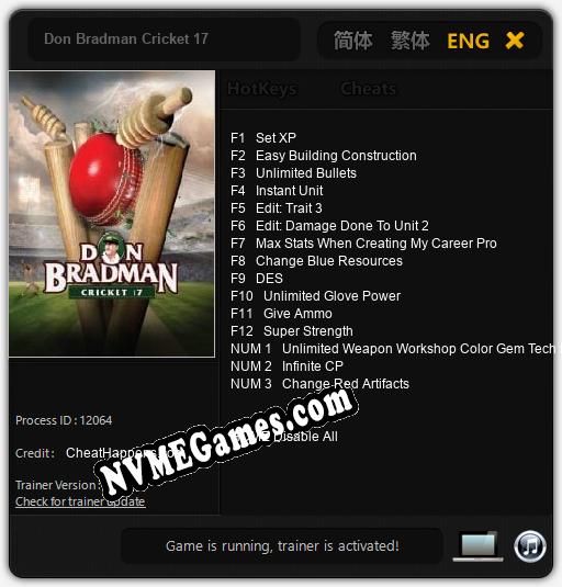 Don Bradman Cricket 17: Treinador (V1.0.54)