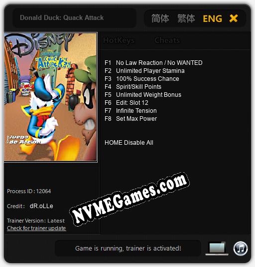 Treinador liberado para Donald Duck: Quack Attack [v1.0.1]