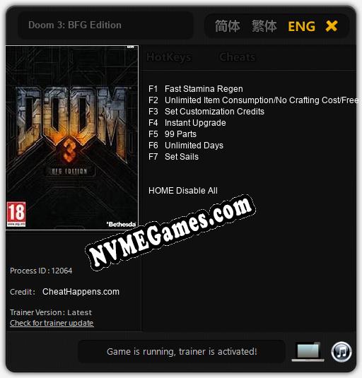 Doom 3: BFG Edition: Treinador (V1.0.46)