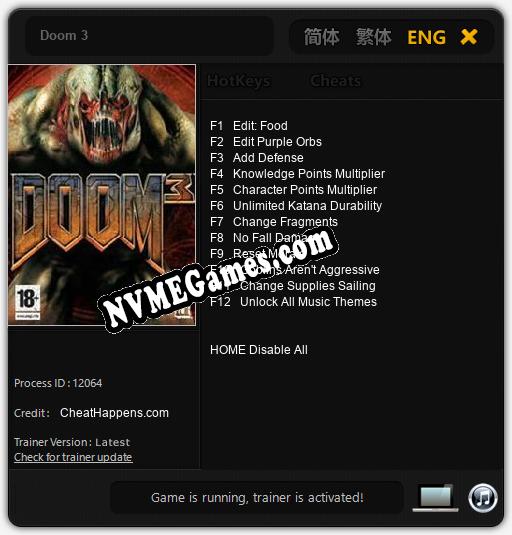 Doom 3: Cheats, Trainer +12 [CheatHappens.com]