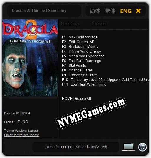 Dracula 2: The Last Sanctuary: Treinador (V1.0.49)