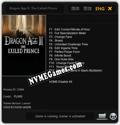 Dragon Age II: The Exiled Prince: Trainer +12 [v1.2]