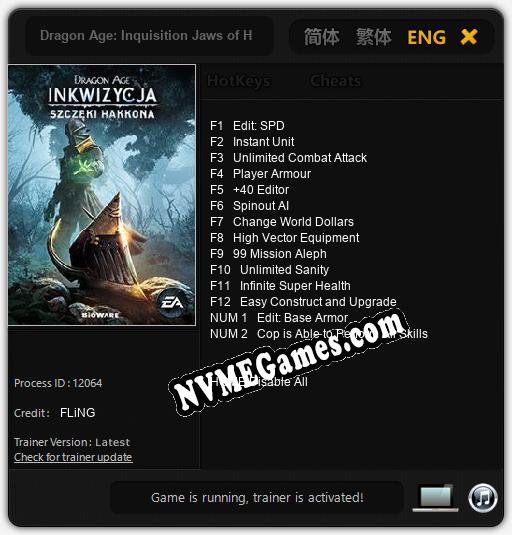 Treinador liberado para Dragon Age: Inquisition Jaws of Hakkon [v1.0.5]