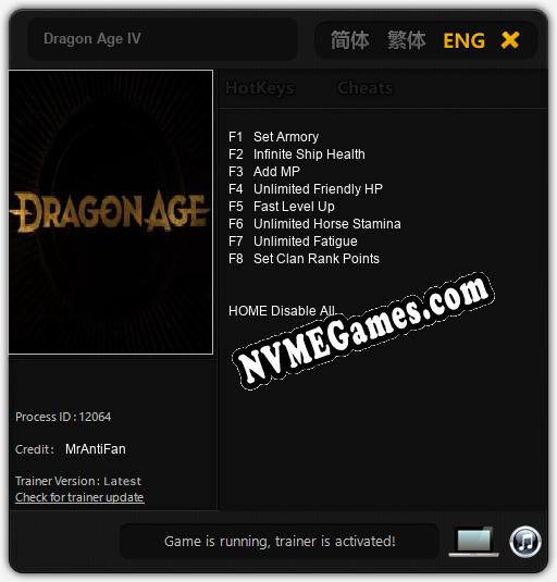 Dragon Age IV: Cheats, Trainer +8 [MrAntiFan]